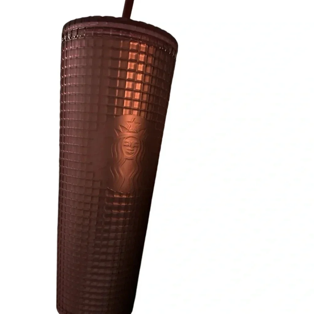 New Starbucks Dusty Rose Pink Berry Shimmer Grid Cold Cup Tumbler 24 oz Venti - Picture 2 of 5